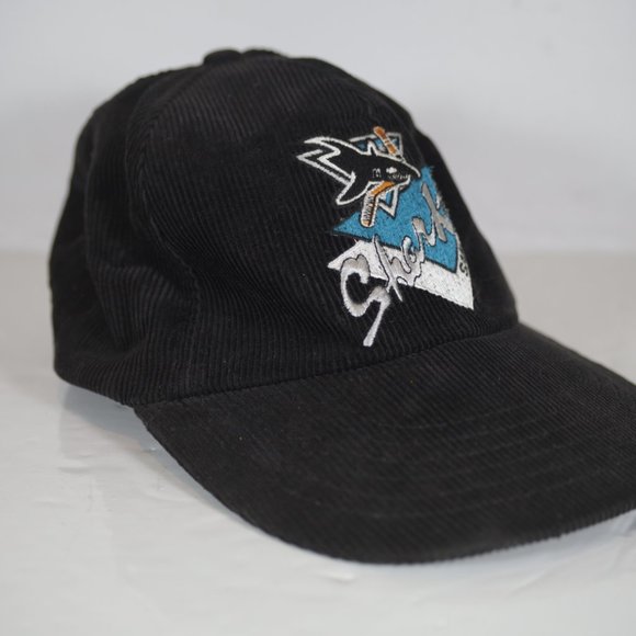 Retro VTG 90s Official American Needle San Jose Sharks Corduroy Snapback Hat - Picture 2 of 9